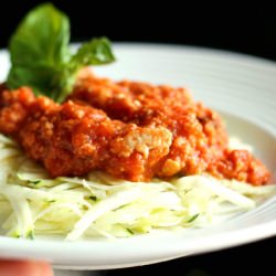 Turkey and Red Sauce on Zucchini