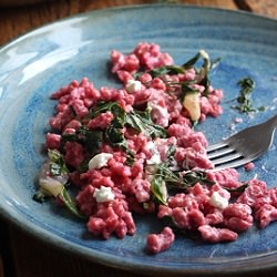 Beet Spaetzle with Goat Cheese