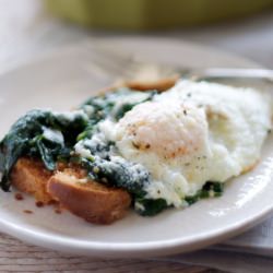 Baked Eggs with Spinach + Brioche