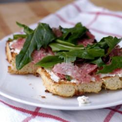 Salami, Greens, Ricotta on Focaccia