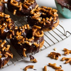 Chocolate PB Pretzel Doughnuts