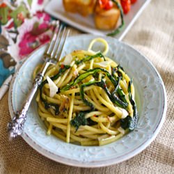 Bucatini w/ Wilted Dandelion Greens
