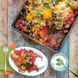 Cheesy Ham and Black Bean Nachos