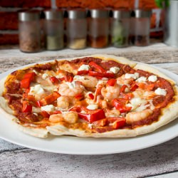 Goats Cheese and Prawns Pizza