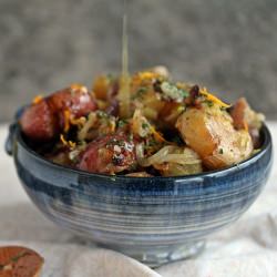 Fried Smashed Potatoes with Onions