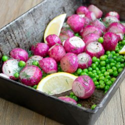 Oven Roasted Radishes with Peas