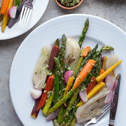 Braised Vegetables with Olive Pesto