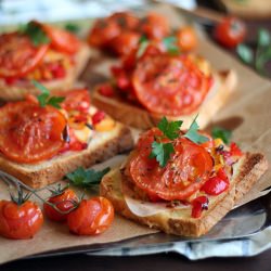 Tomato, Basil and Ham Toasts