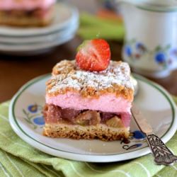 Rhubarb Cake with Pink Foam