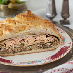 Russian Pie with Salmon, Mushrooms