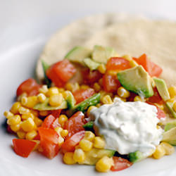 Corn Salad, Papadums and Tzatziki