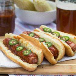 Hot Dogs with Dr Pepper BBQ Sauce