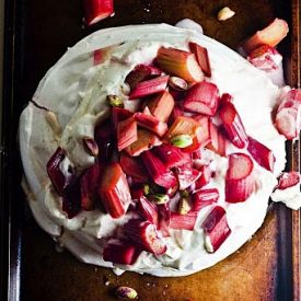 Rhubarb and Pistachio Pavlova