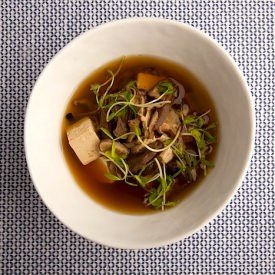 Mushroom Broth w/ Tofu & Pea Shoot