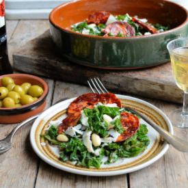 Warm Kale Tapas Salad with Chorizo