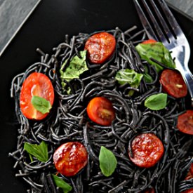 Squid Ink Pasta with Chorizo