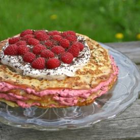 Pancake Cake with Raspberry Foam