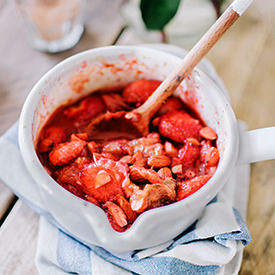 Waffles with Vanilla Rhubarb Sauce