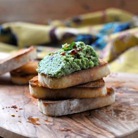 Minted Spring Pea Paté on Crostini