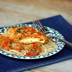 Seared Halibut w/Tomato Basil Sauce