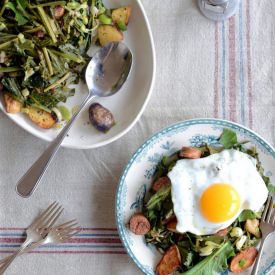 Warm Dandelion Bacon Leek Potato
