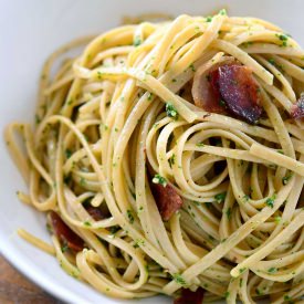 Kale Pesto and Bacon Pasta