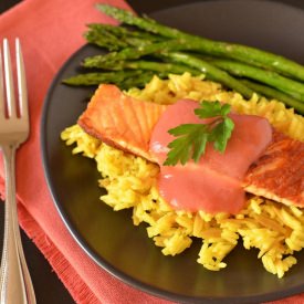 Crispy Salmon with Rhubarb Sauce