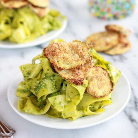 Fried Zucchini + Mint Pesto Pasta