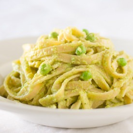 Beetroot Fettuccine with Pea Pesto