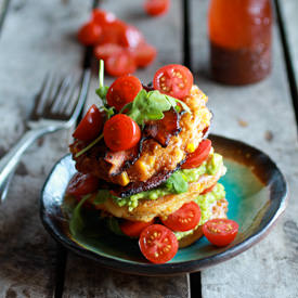 BLT Corn Fritter Stacks