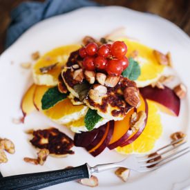 Fried Haloumi with Fruit Salad
