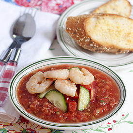 Gazpacho with Garlic Shrimp