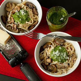 Linguine Alfredo with Arugula Pesto