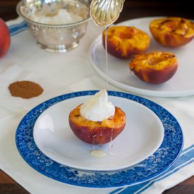 Grilled Peaches with Cream & Honey