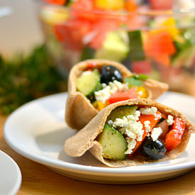 Spelt Mini Pitas with Greek Salad
