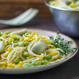 Artichoke, Corn, Edamame Spaghetti