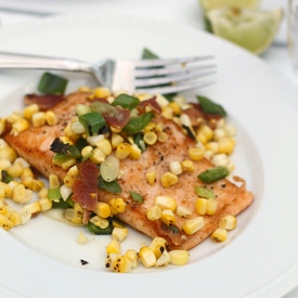 Salmon with Charred Corn and Bacon