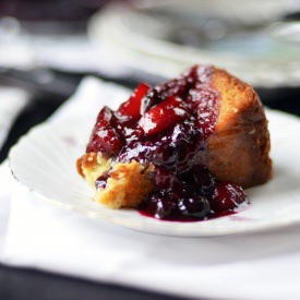 Yogurt Cake + Peach Blueberry Sauce
