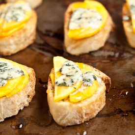 Peaches with Honey Blue Crostini