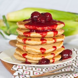 Corn Pancakes with Cherry Sauce