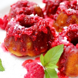 Coconut Donuts with Raspberry Sauce