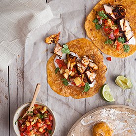 Salmon Tacos on Jalapeño Tortillas