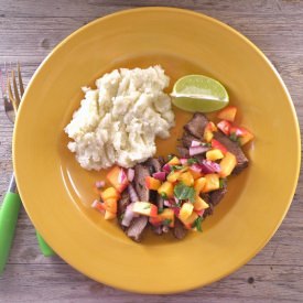 Mocha Marinated Steak & Peach Salsa