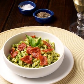 Pasta with Arugula Pesto & Serrano