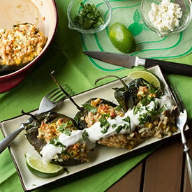Corn & Orzo Stuffed Poblanos