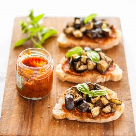 Aubergine and Tomato Crostini