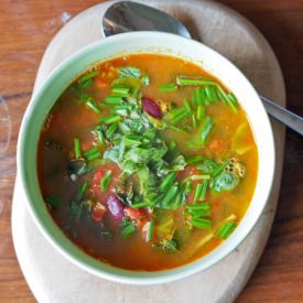 Pesto Soup with Red Beans, Kale and