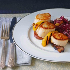 Scallops with Peaches & Bacon