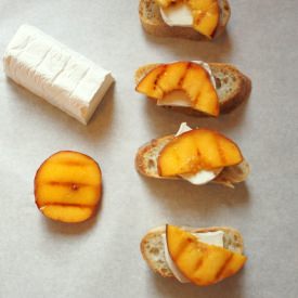Grilled Peach &  Cheese Crostini