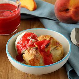Peach Dumplings w Raspberry Sauce